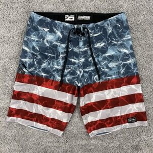 Pelagic Sharkskin Board Shorts Men's 34 Americamo Surf Swim Beach Patriotic